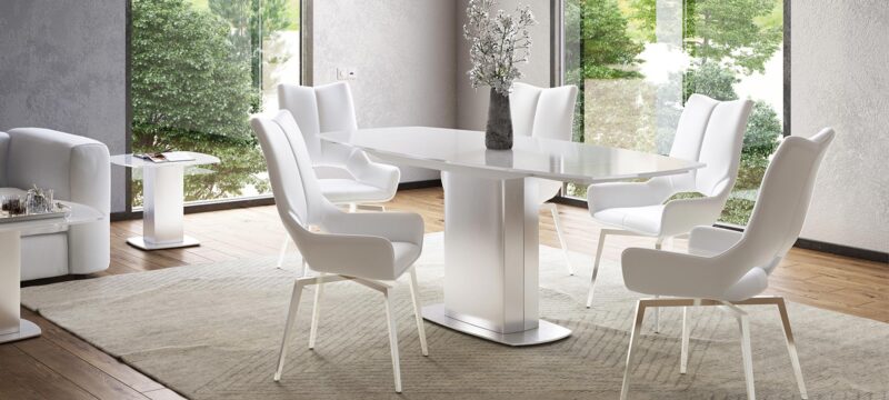 White glass extending table
