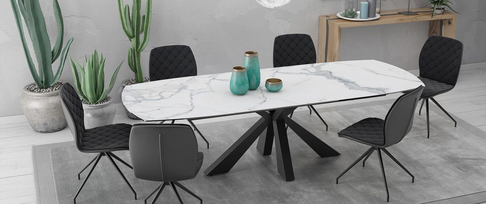 White marble ceramic dining table