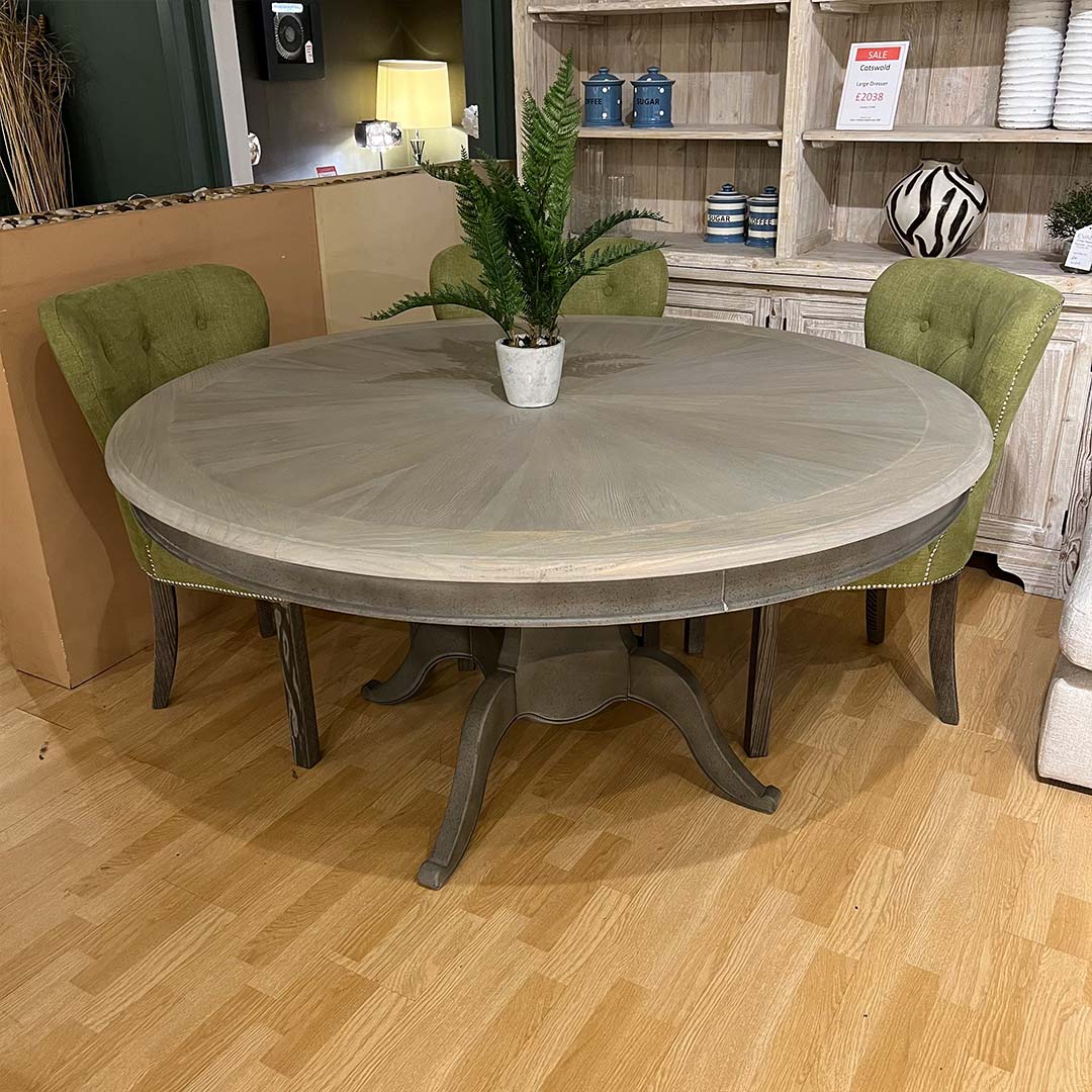 Grey round dining table