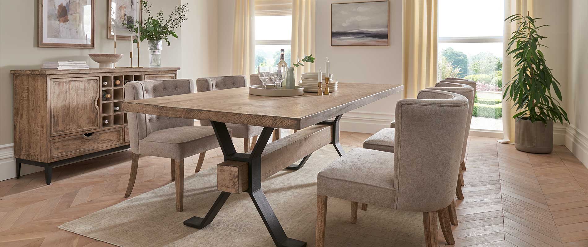 rustic wood dining table and chairs