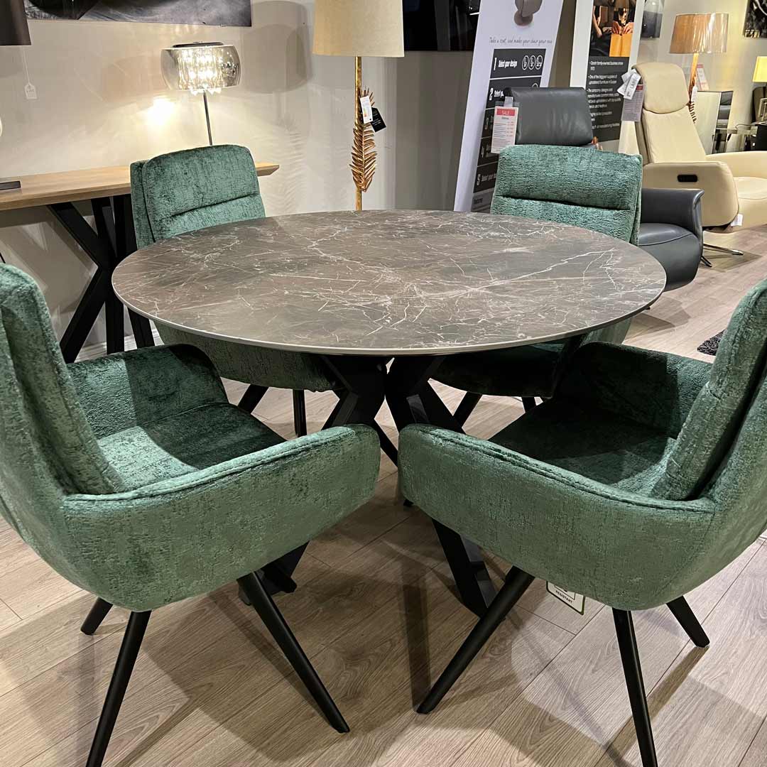 Gemini round sintered stone dining table and 4 chairs
