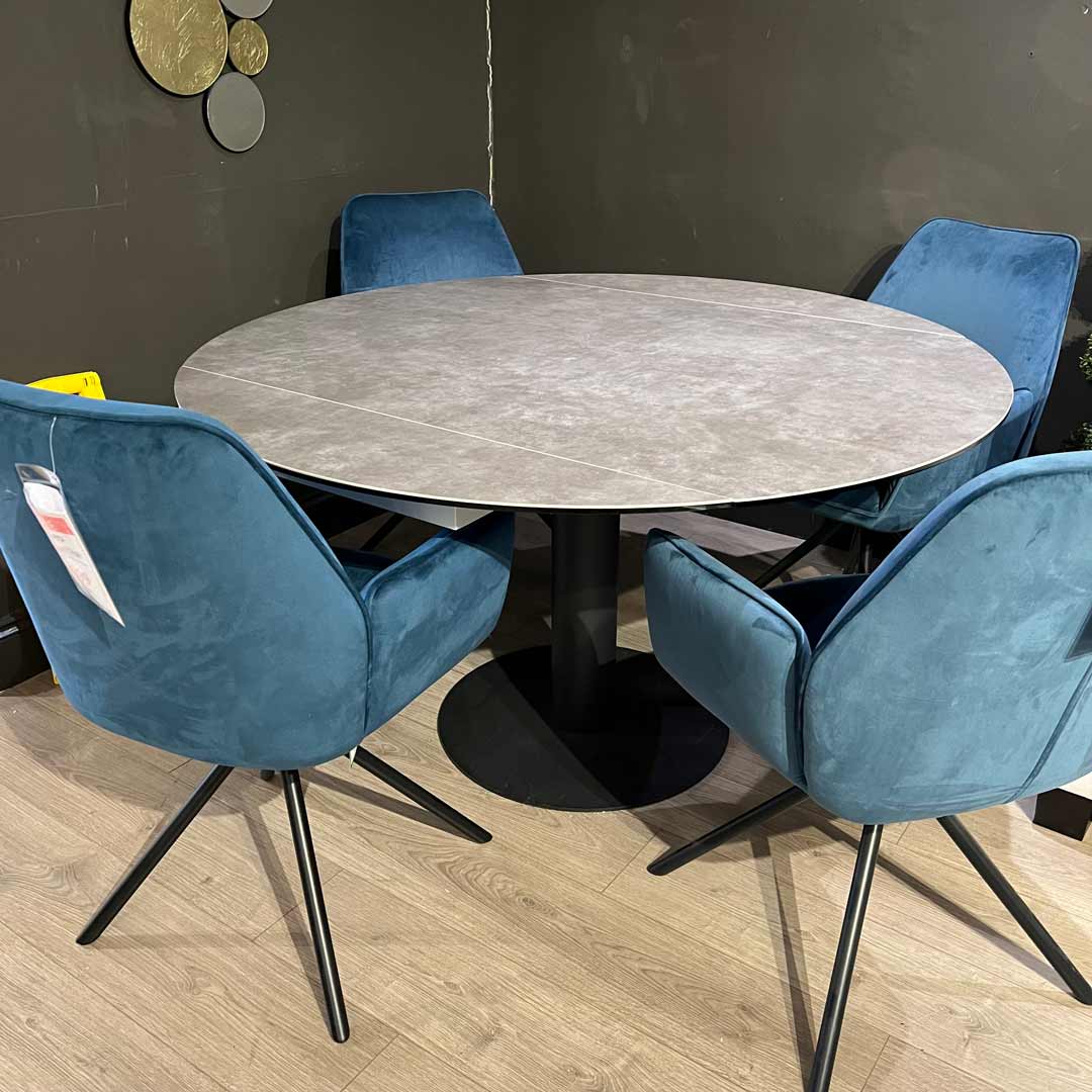 Akanti Luna extending round ceramic dining table and 4 chairs