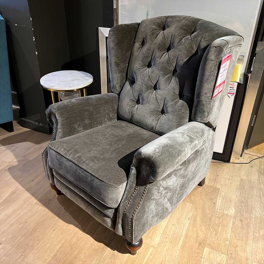 Banbury power recliner chair in grey velvet fabric