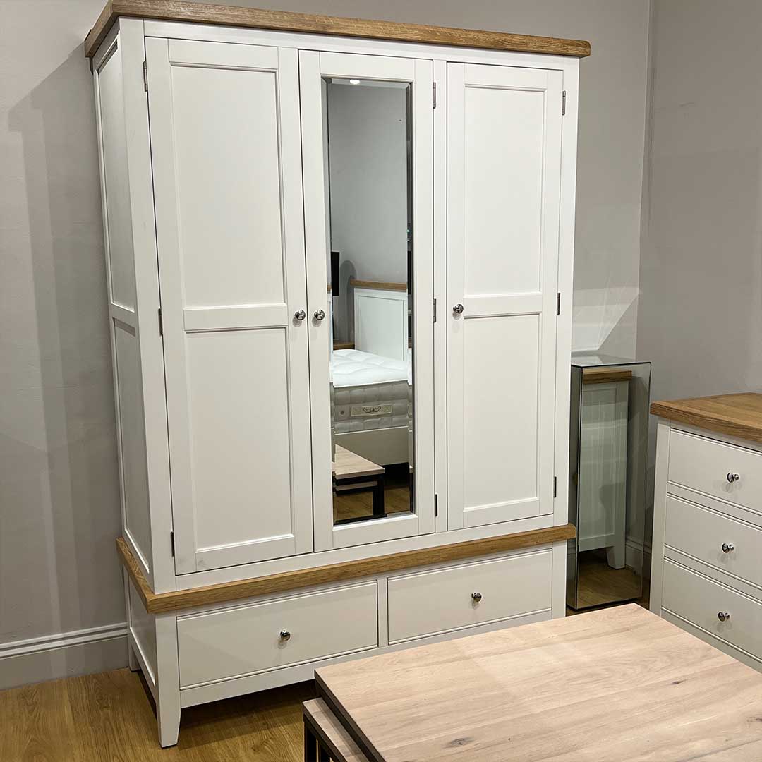 Enfield white painted triple wardrobe with mirror