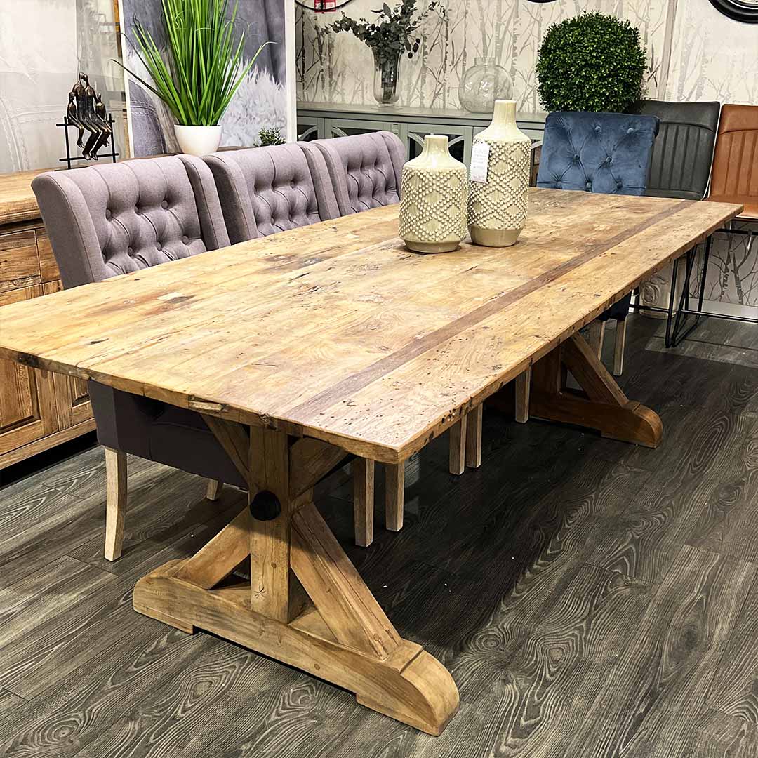 Padua reclaimed wood dining table made from old boats