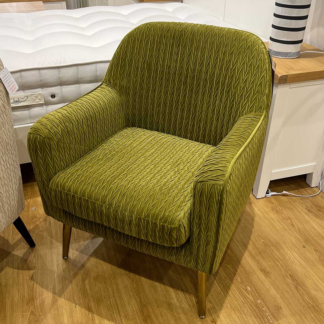 Retro Occasional chair in green fabric and brass legs