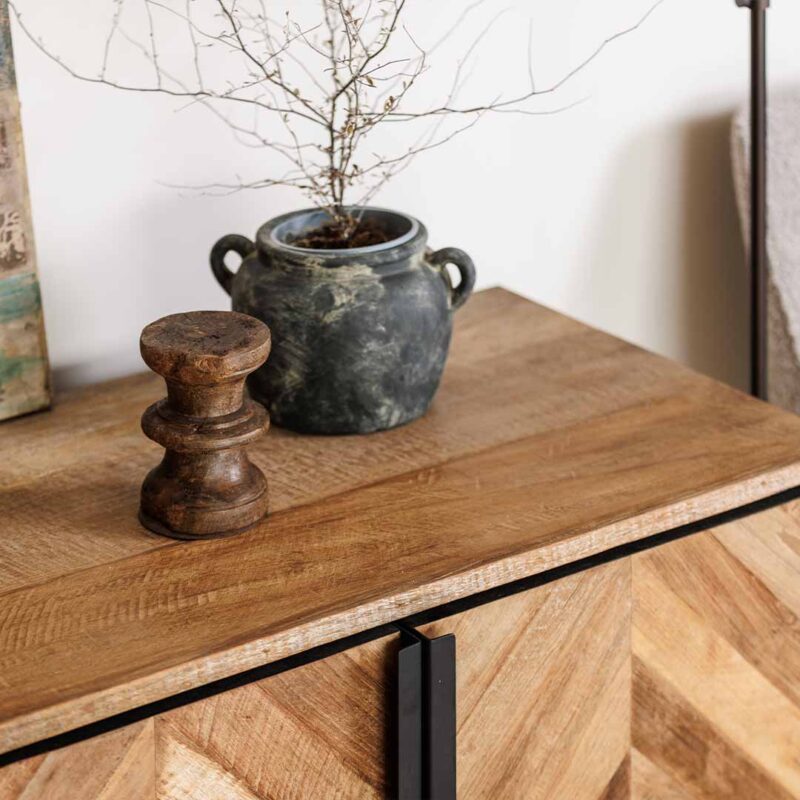 teak sideboard with chevron detail