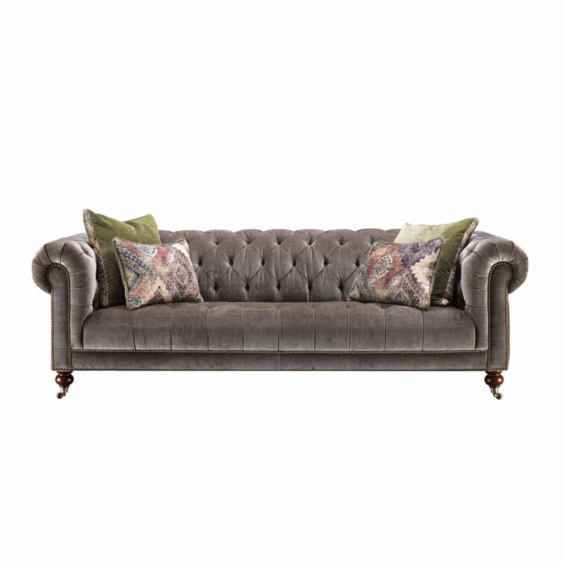 Chesterfield sofa upholstered in velvet fabric