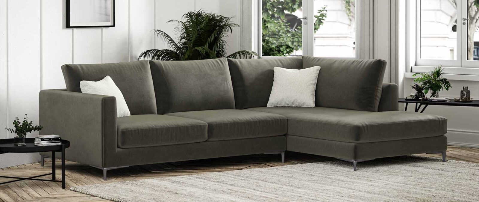 Modern green chaise end sofa