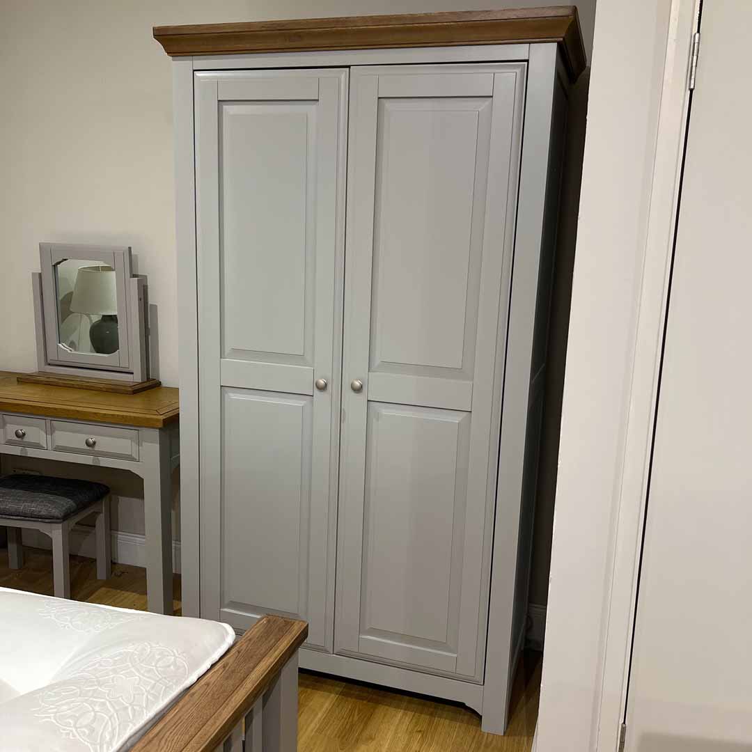 Evesham wardrobe. Painted grey with oak tops