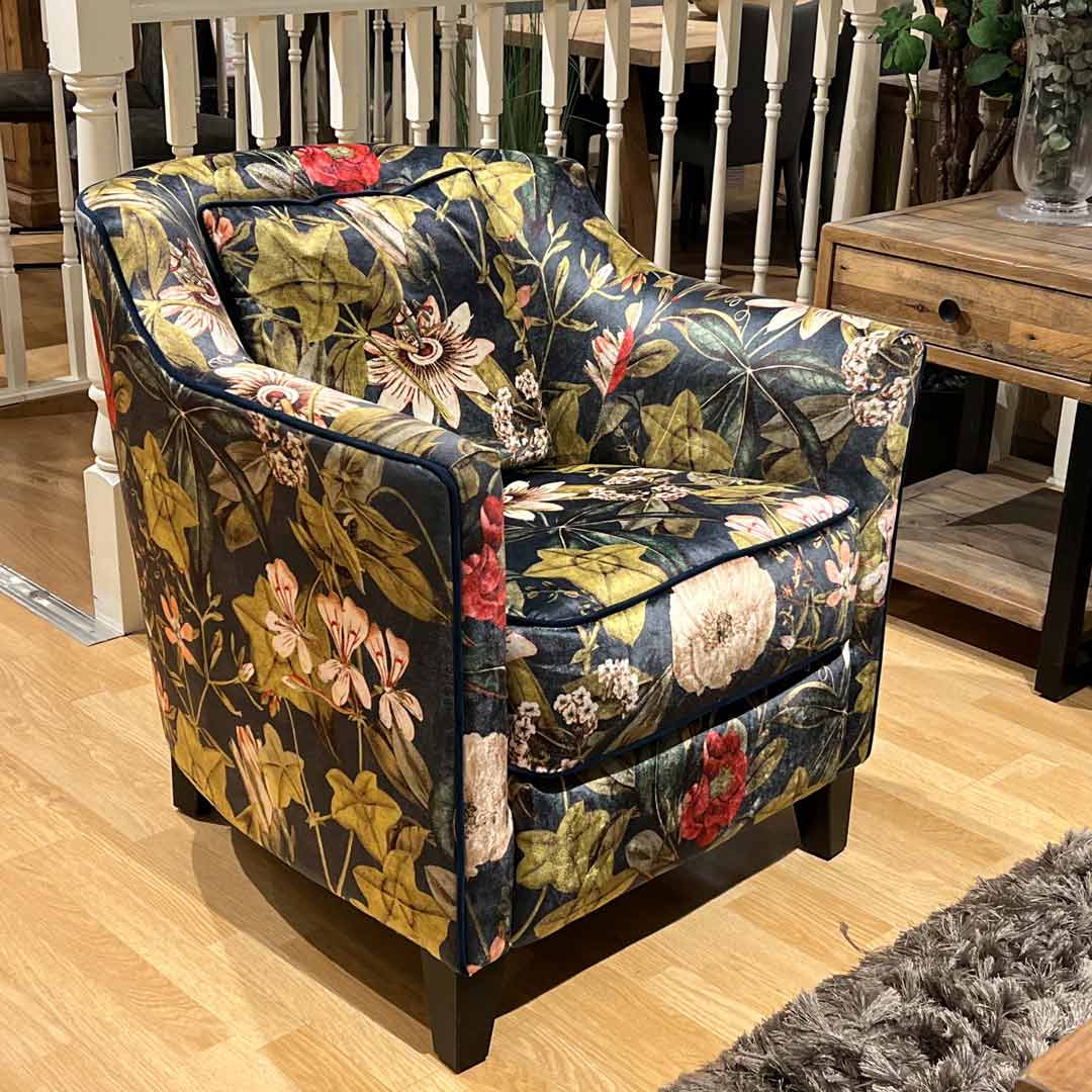 Farley Tub Chair in a floral Clarke and Clarke fabric