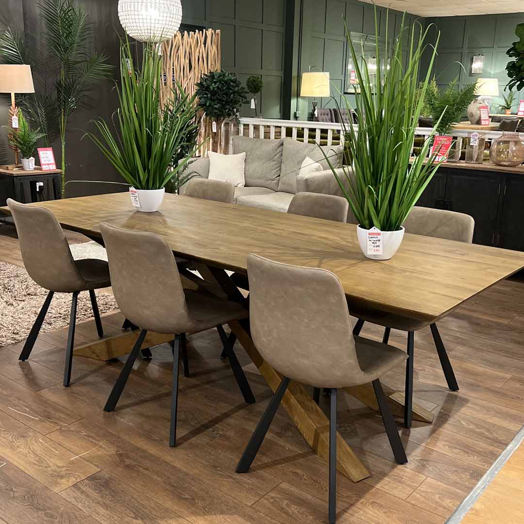 Huxley solid oak 2.4m dining table & 6 chairs
