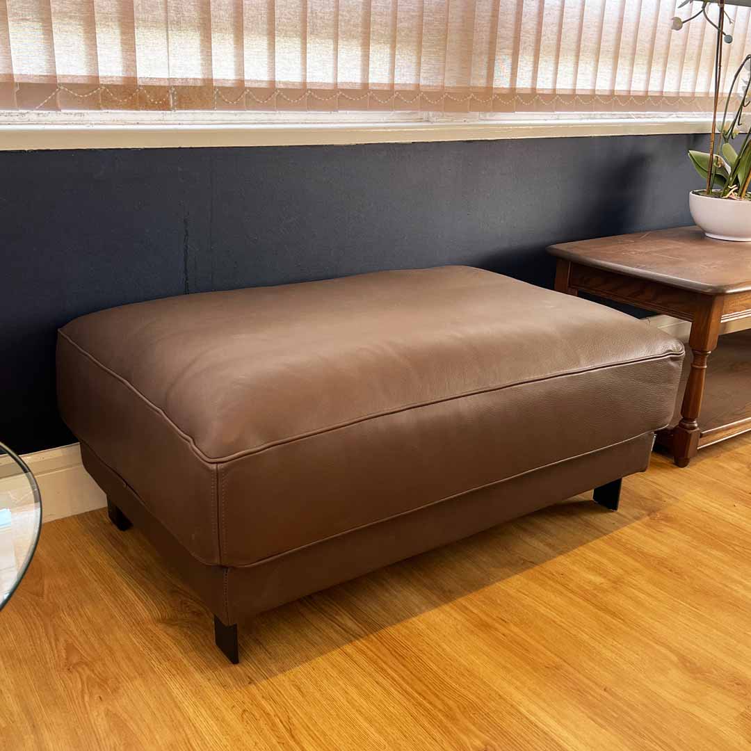brown leather rectangular footstool
