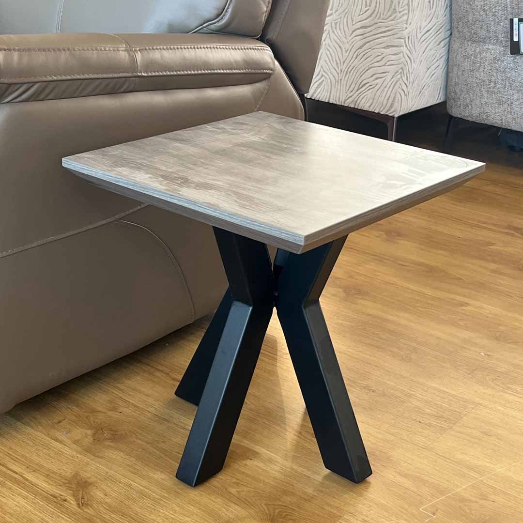 Madison lamp table. Grey table top with black metal base