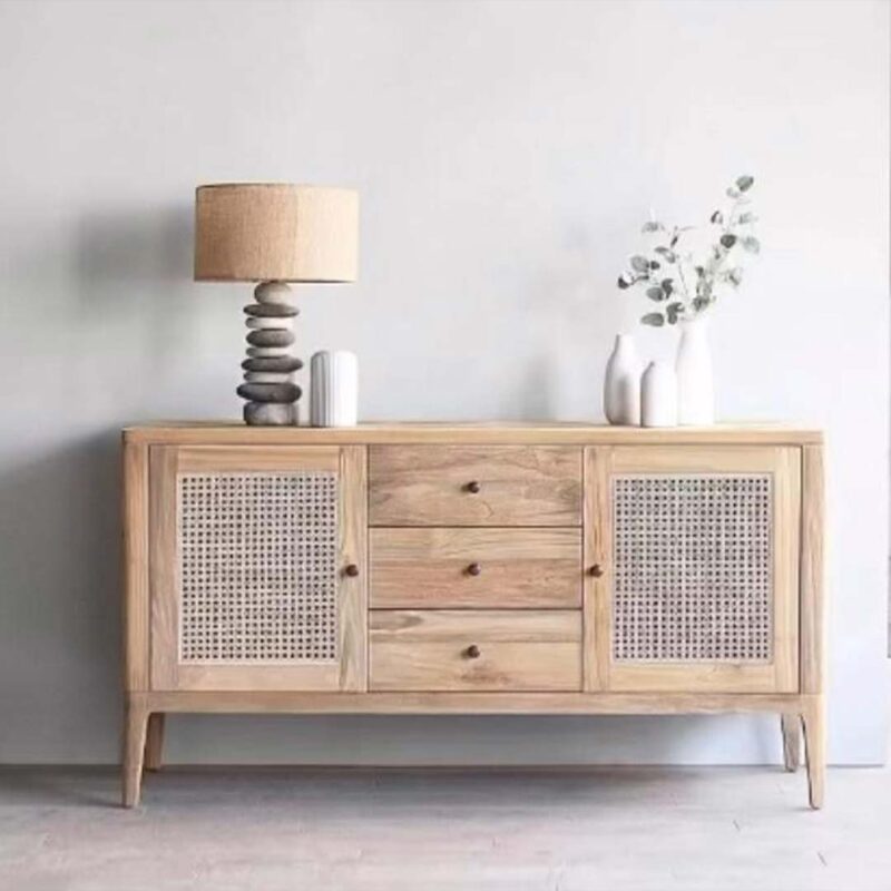 Solid reclaimed teak sideboard with 2 doors and 3 drawers
