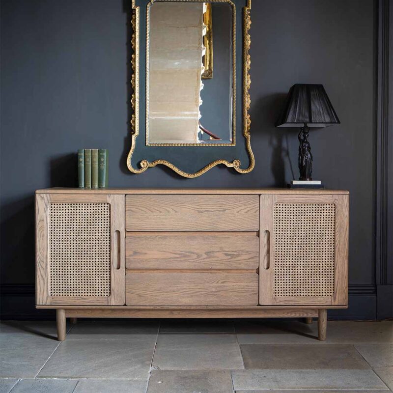 Solid grey oak 2 door and 3 drawer sideboard