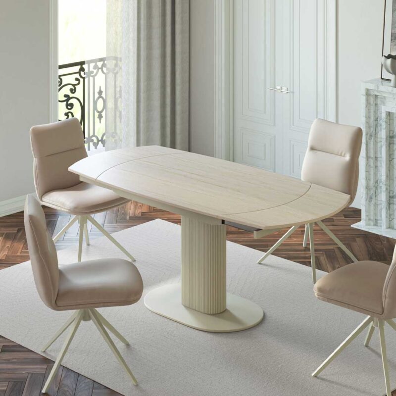 Artedi Belize ceramic swivel extending table with travertine finish