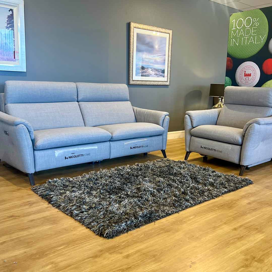 Fabrizia 3 seater power recliner sofa and power recliner chair. Made in Italy by nicoletti