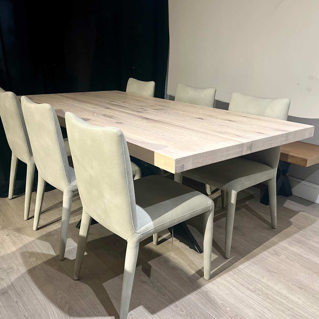 Knave 200cm solid oak dining table and 6 chairs