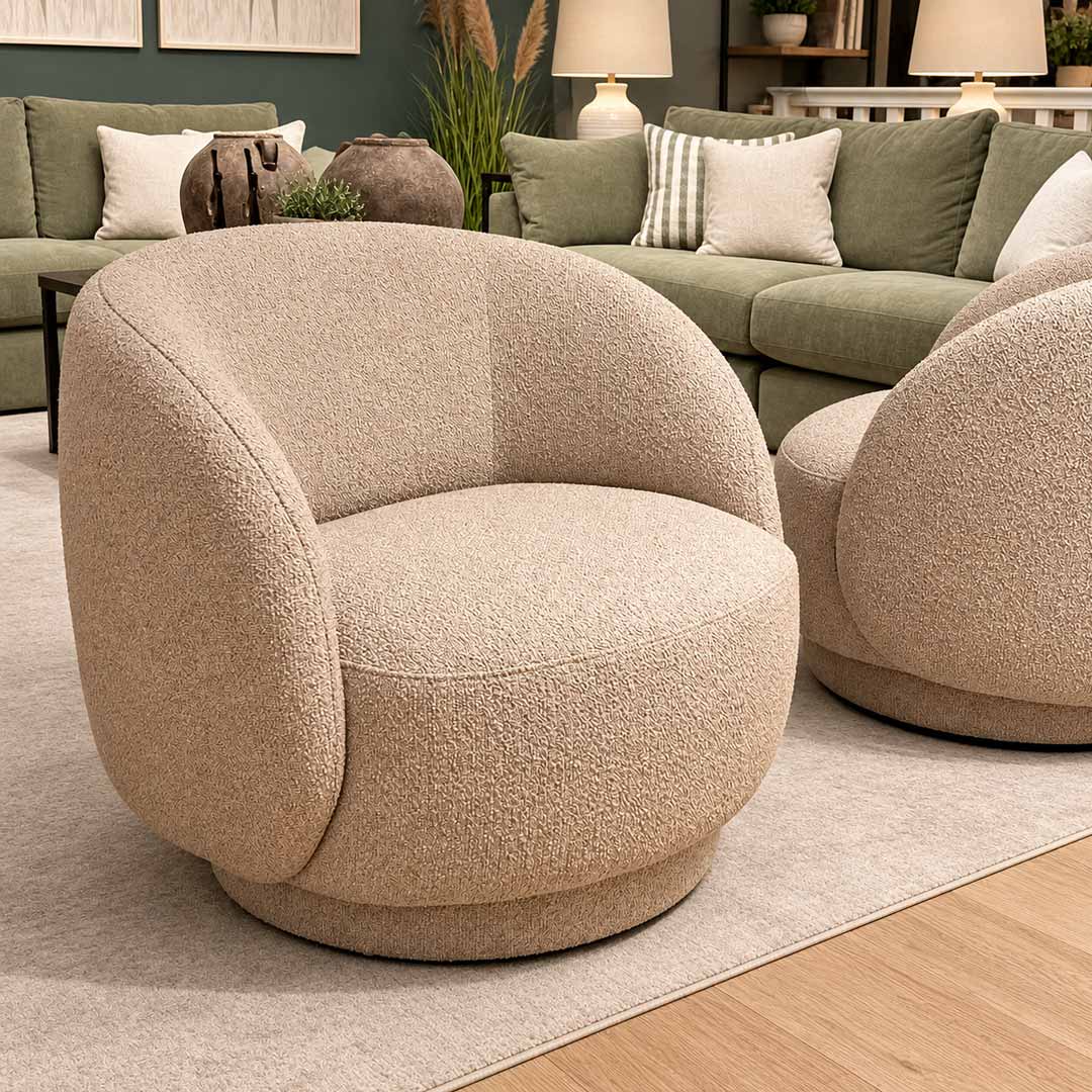 Boucle cream swivel chair